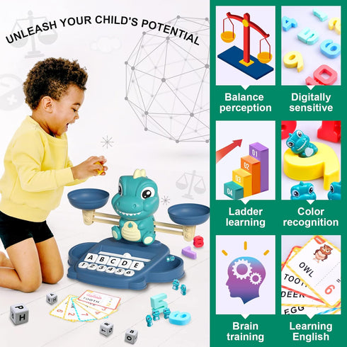3 4 5 6 7 Kaodezhu Dinosaur Math Balance Toy for Boys and Girls - Montessori Matching Letter Toy for Kids Year Olds