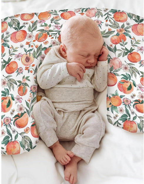 Summer Vintage Peaches Baby Nursing Pillow Covers for Boy Girl Retro Peach Flowers Leaves Nursery Slipcovers