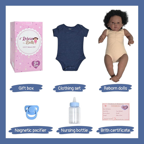GYCV 20 Inch Lifelike Black Reborn Baby Dolls Boy Realistic Newborn Doll Brown Skin African American Baby Doll Curly