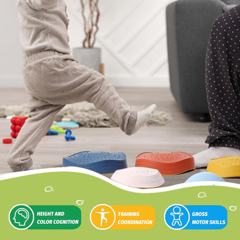 Balance Stepping Stones for Kids - 5pcs Vibrant Nature-Themed Sensory Toys for Indoor & Outdoor Balance Play