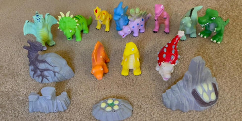 Set 12 Mold-Free Dinosaur Bath Toys - Pieces with Letters & Numbers