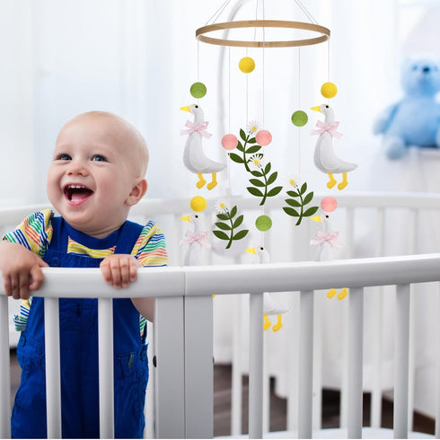 Vicenpal Wildflower Butterfly Baby Mobile for Crib Pink Spring Baby Room Decor Felt Nursery Mobile for Crib Neutral