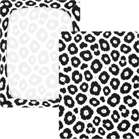 CZXW 52" 28" Black White Leopard Crib Sheets Fitted x Natural Cotton Soft & Breathable for Baby Crib Mattress