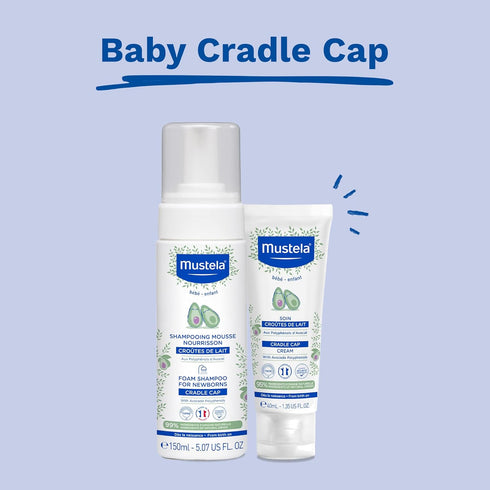 Mustela 5.07 fl. oz Cradle Cap Foam Shampoo for Newborn, Tear-Free & Fragrance-Free with Avocado Polyphenols