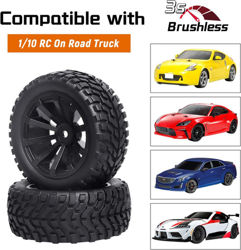 12mm Hex Wheels and Rubber Tires (Hight 2.99 inch / 76mm) for RC 1/10 On-Road Touring Car, Set of 4 by GoHobby