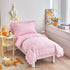 4 Pieces Pink Toddler Bedding Set with Ruffle Fringe, Solid Color Toddler