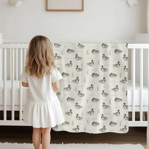 Selgkds 30x40inch Hunting Ducks Baby Blankets for Girls Boys Vintage Mallard Duck Leaves Pond Swaddle Receiving Blanket