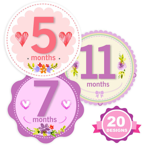 Baby Monthly Milestone Stickers for Girls, Floral Designs with Holiday Themes, First Year