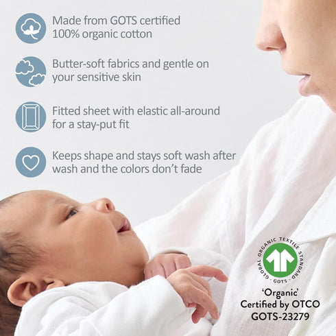 100% Butterblu Frankie Fitted Crib Sheet Organic Cotton for Baby & Toddler Mattress, Breathable for Boys & Girls, Blue
