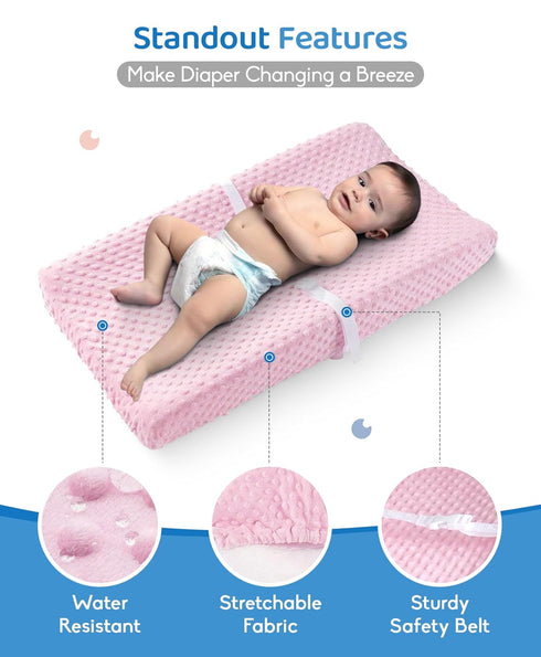 Loonah 27" 16" Compact Small Changing Pad with Cover - X Contoured Baby Diaper Changing Pad for Combo Crib