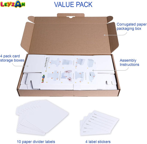 Trading-Card Storage Box, 4-Pack • 400 Count Corrugated Cardboard Storage Box with Dividers & Labels for TCG/Magic/Mtg