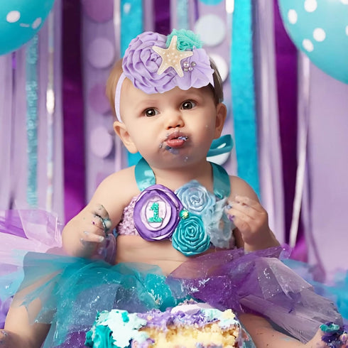 YanJie Baby Girl Mermaid Headbands - Aqua Glitter Accessories, Starfish Bows for Newborn Party, Lavender