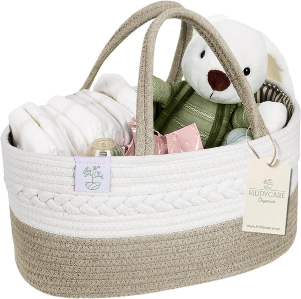 KiddyCare Baby Diaper Caddy Organizer, Cotton Nursery Gift Basket with Handle, Large