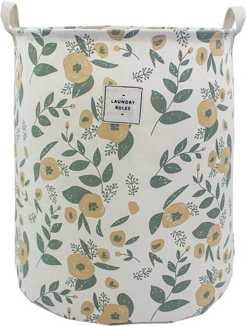 Mziart Large Floral Printing Collapsible Laundry Basket, Waterproof Canvas Storage Bin for Baby Girls Kids Toys Clothes