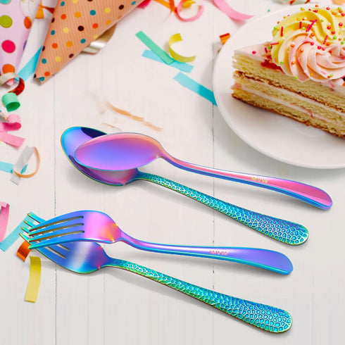LIANYU 14-Piece Kids Silverware Set, Rainbow Toddler Utensils Flatware Set, Stainless Steel Child Cutlery Set