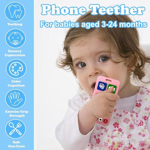GUIGUZHJ 3-18 Baby Silicone Teething Toys, Phone Teether Toys for Toddlers Months, Boys Girls Babies Teething Toy, Baby