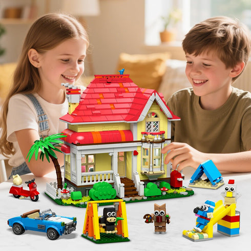 Set Playset 6+ HOGOKIDS Girls House Building with LED Lights Girl Friends Family House Block Toy, House with Car
