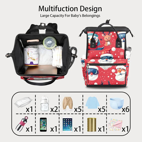 Hsnar Backpack Snowman Santa Claus Waterproof Diaper Bag Large Capacity Baby Bag with Stroller Straps, Multi-Pocket