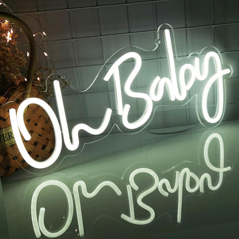 Fespcj Oh Baby White LED neon Birthday party sign Children's Room Decoration Home