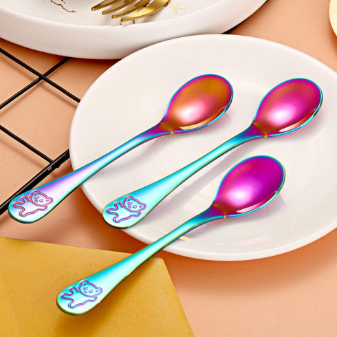 Boao 6 Pieces Kids Rainbow Stainless Steel Spoons, Toddler Cutlery Silverware Utensil, Child Safe Flatware for Home and