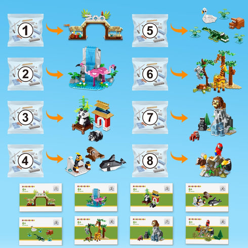 25 Set 8 Pack 6+ (1460PCS) HOGOKIDS Animals Zoo Building with Play Mat - Zoo Scene modules Blocks Toy for Easter