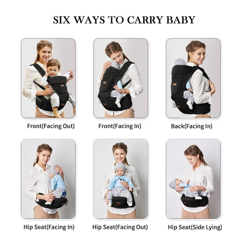 Acumas 44lbs, 6-in-1 Baby Carrier with Hip Seat, Baby Carrier Newborn to Toddler up to Ways to Carry, All Seasons