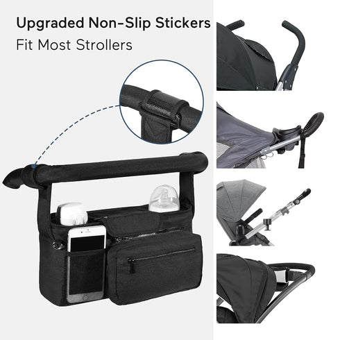 Momcozy Stroller Organizer - Fits All Strollers with 2 Non-Slip Stickers and 2 Detachable Mesh Bags