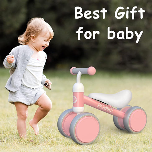 Baby Balance Bike Toys for Kids 10-24 Months - No Pedal Infant 4 Wheels Bicycle (Classic, Pink)