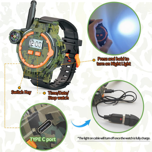 Rechargeable Walkie Talkie for Kids, Two-Way Radio with Flashlight for Outdoor Game Gifts for Boys and Girls Age 4-12