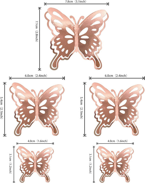 40 PCS 3D Rose Gold Butterfly Cupcake Toppers for Baby Shower, Wedding, Kids Birthday Party Supplies