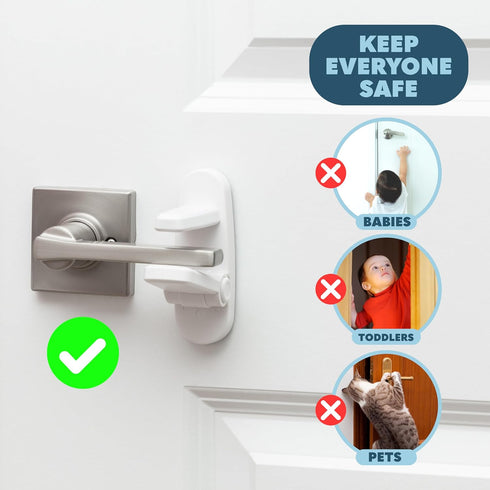 Childproof Door Lever Lock (3 Pack) - Easy Install Child Proof Door Lock with Secure 2 Button Design for Kids Safety