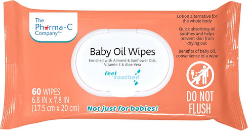 *NEW* The Pharma-C Company Baby Oil Wipes, 60 Wipes, Enriched with Almond and Sunflower Oils, Aloe, Vitamin E
