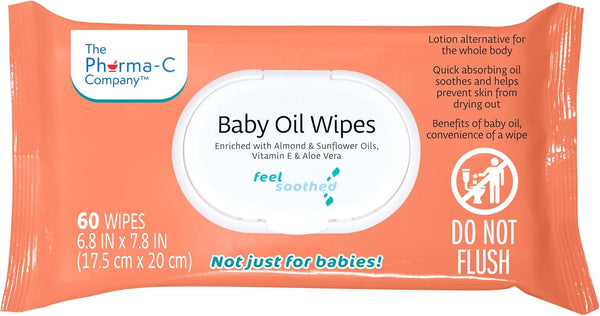 *NEW* The Pharma-C Company Baby Oil Wipes, 60 Wipes, Enriched with Almond and Sunflower Oils, Aloe, Vitamin E