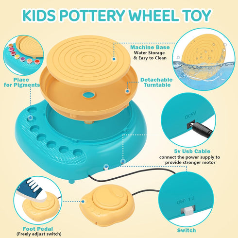 8-12, 3 Pack 6 7 8 9 10 11 12 Pottery Wheel for Kids, Arts & Crafts Pottery Painting Toys Kit for Kids Ages Art