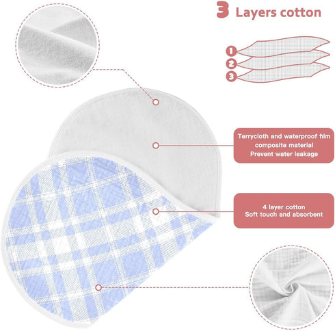 decor gift 4 Pack 22x11in Cotton Muslin Burp Cloths Easy Care Blue Checkerboard Baby Rags for Newborns boy and Girl
