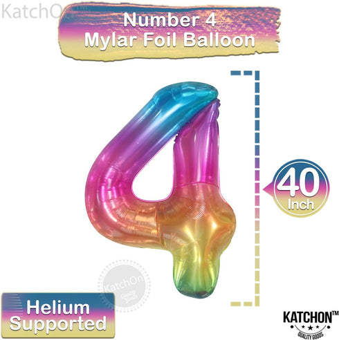 KatchOn Giant Rainbow 4 Balloon Number, 40 Inch, Number 4 Balloons for 4th Birthday Tie Dye Decorations