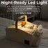 Diaper Caddy Organizer With Portable Changing Mat, LED Night Light, Wooden Handle & Shoulder Strap - Stylish Nursery
