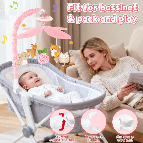 Playix Baby Crib Mobile with Music and Lights, Nursery Baby Mobile for Crib Bassinet with Remote Control, Rotation