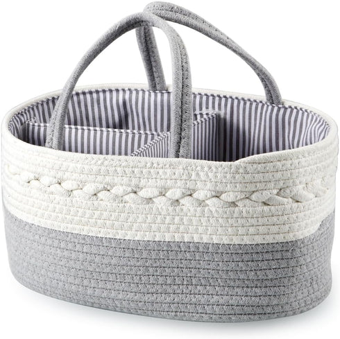 PandaEar Baby Diaper Caddy Organizer for Boys Girls, Portable Cotton Rope Diaper Basket, Travel Change Organizer
