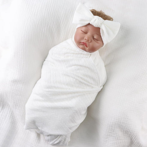 Set OMUKY Newborn Receiving Blanket Bow Headband and Beanie Baby Swaddle Receiving Blankets Baby Boy Girls Nursery