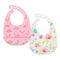 Nuby 2 Pack Adjustable Easy Clean Soft Silicone Bibs with Scoop, Pink