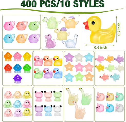 Barydat 400 Pcs Mini Resin Animals Figures Bulk for Crafts, Pranks, and Garden Decoration - Luminous Mini Toys