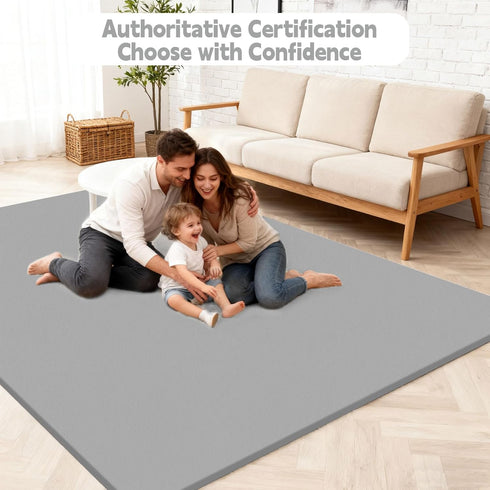 LevNubis 50"50" 1.3" Tummy Baby Play Mat for Floor, Playpen Mat, Thick Elasti-Foam, Non-Slip Crawling Mat for Time