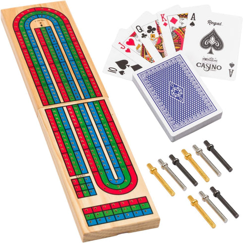 Regal Games Cribbage Board Game Set w/Storage - Fun Table Game with Wooden Board for 2-4 Players, Ages 8+