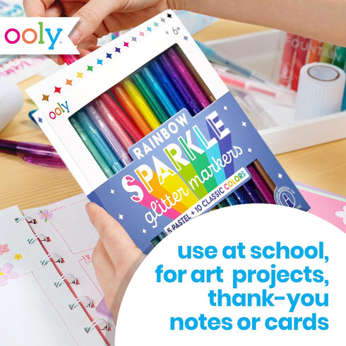 Set 15, 5 10 2mm PACK Ooly Rainbow Sparkle Glitter Markers of Includes Pastel & Classic Color Markers, Glittery