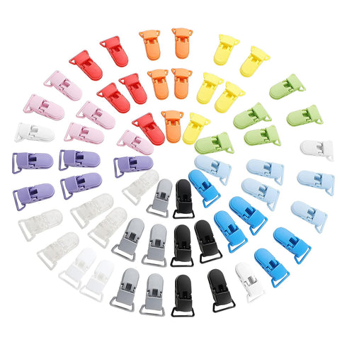 60 Pieces Pacifier Clips Holders Plastic Suspender Clips for Pacifiers, DIY Teething Toys, Baby Blankets, Bib, 12 Colors