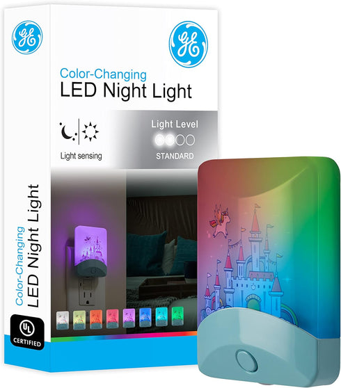 GE Color-Changing LED Night Light, Princess Castle, Plug Into Wall, Dusk to Dawn Sensor for Kids Bedroom, Bathroom