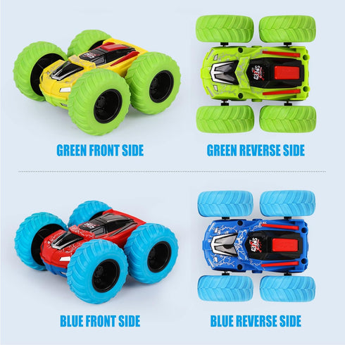M SANMERSEN Flip Cars - 2 Pack 360° Rotating Stunt Car Toys for Boys Ages 3-6, Push and Go Monster Toy Trucks