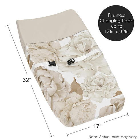 Sweet Jojo Designs Taupe Beige Boho Shabby Chic Floral Girl Baby Changing Pad Cover - Infant Newborn Diaper Table