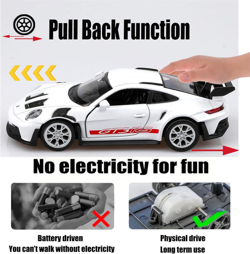1/36 Scale Porsche 911 GT3 RS Diecast Car Models, Pull Back Vehicle, Gift for Boys and Girls